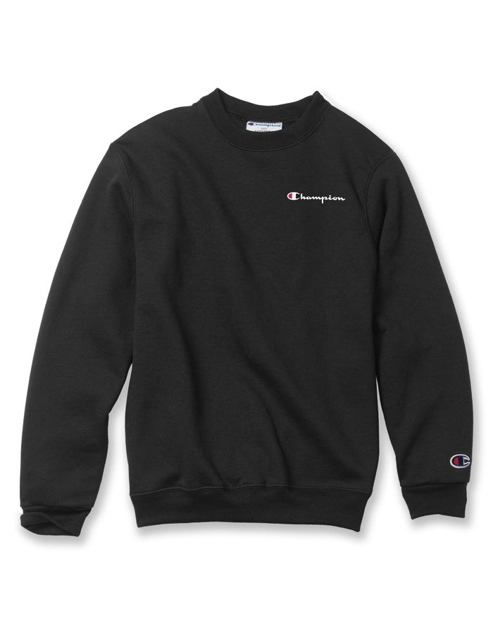 Champion Pige Sweatshirt Sort - Double Dry Script Logo - Danmark KYH-167428